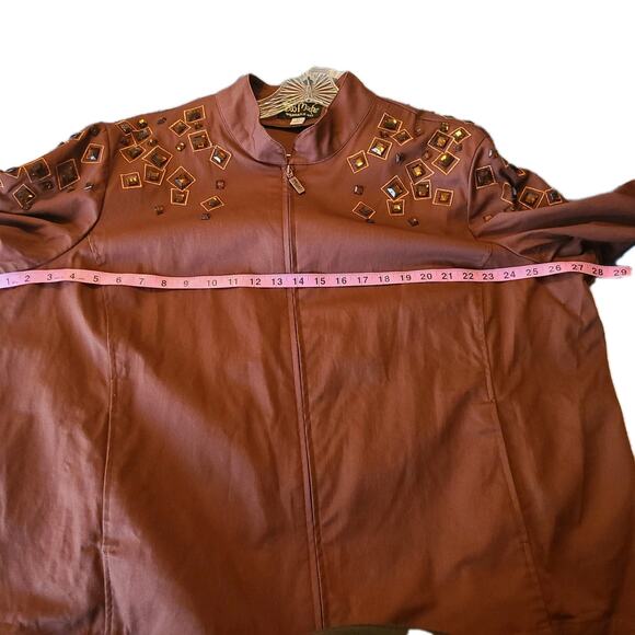 Bob Mackie Jacket Womens Size 2X Wearable Art Brown Zipper Front Beaded - Picture 9 of 9